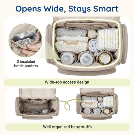 Coffee Diaper Bag Backpack with Changing Pad and Stroller Straps