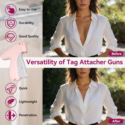 Pink Handheld Stitch Gun for Clothes with Black and White Fasteners