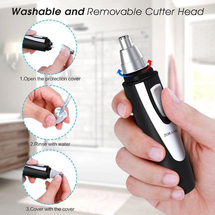 Ear and Nose Hair Trimmer Clipper - 2026 Professional Painless Eyebrow & Facial Hair Trimmer for Men and Women, Battery-Operated, IPX7 Waterproof, Dual Edge Blades, Black
