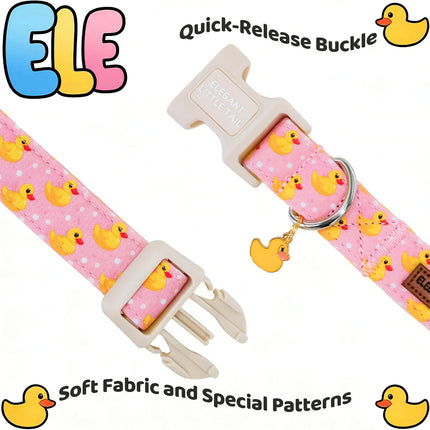 Rubber Duck Print Adjustable Cotton Dog Collar for Medium Dogs