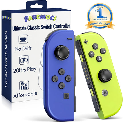 Wireless Hall Effect Controllers for Switch 1, OLED & Lite - Blue/Yellow