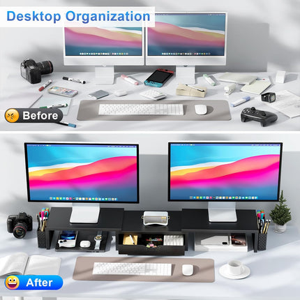 Dual Monitor Stand Riser Desk Organizer in Black