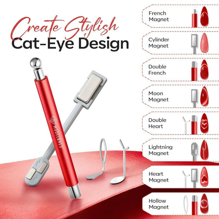 PawHaven RefugioPata Modelones Cat Eye Magnet for Nails, 3-in-1 Red Cateye Gel Polish Magnet Pen — Pet Supplies