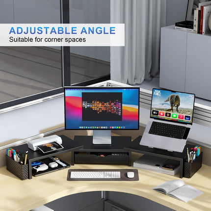 Dual Monitor Stand Riser Desk Organizer in Black
