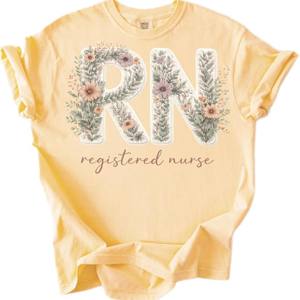 SourceToHome FuenteACasa Floral RN Registered Nurse Comfort Colors T-Shirt Cute Botanical Nurse — Home & Lifestyle
