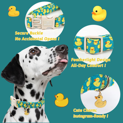 Cute Duck Pattern Adjustable Dog Collar with Rubber Duck Charm for Small Dogs