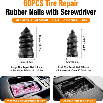 60 PCS Tire Plug Repair Kit with Screw Type Tire Plugs
