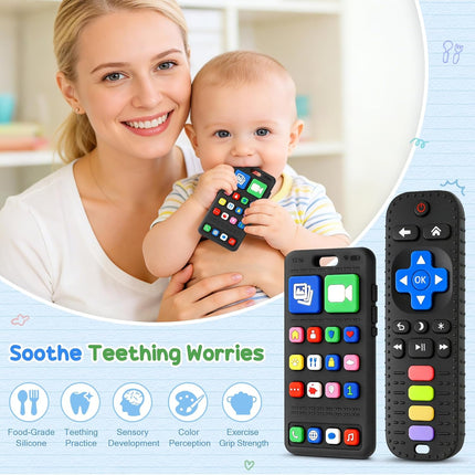 2 Pack Silicone Phone & Remote Baby Teething Toys