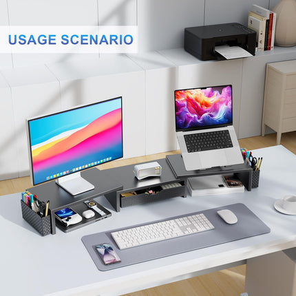 Dual Monitor Stand Riser Desk Organizer in Black