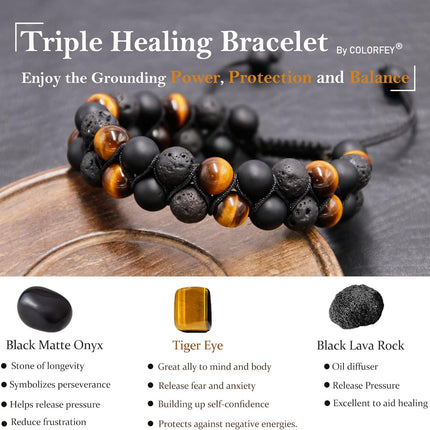 SourceToHome FuenteACasa Triple Protection Bracelet for Men Women, Genuine Premium Tiger Eye Black — Home & Lifestyle