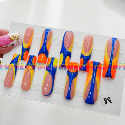 10PCS Colorful Swirl Press On Nails - Long Coffin Glossy Y2K Nails