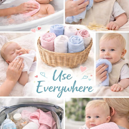 Baby Washcloths, 3-Pack, 100% Cotton, Soft Absorbent