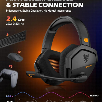 Wireless Gaming Headset with Mic, 100-Hour Battery, 23ms Sync - Orange