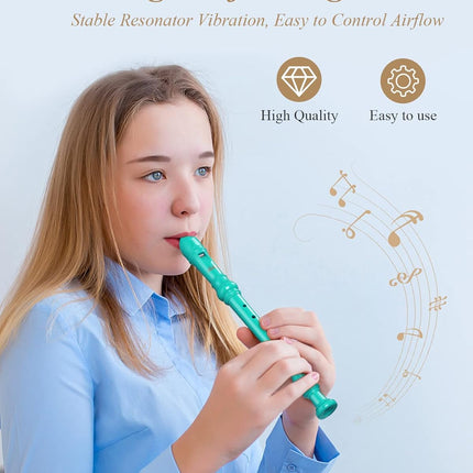 Sky Blue Soprano Recorder for Kids Beginners, German Fingering C Key, 3-Piece Set