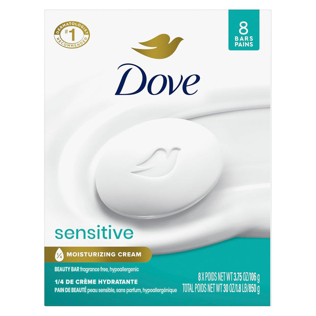 Sensitive Skin Beauty Bar Soap, Fragrance Free, 8 Bars