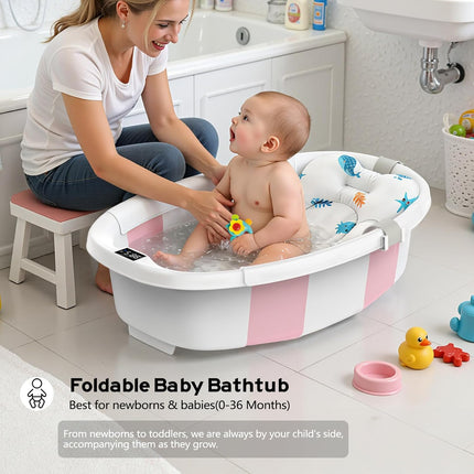 Collapsible Baby Bathtub for Newborns to Toddlers, Pink