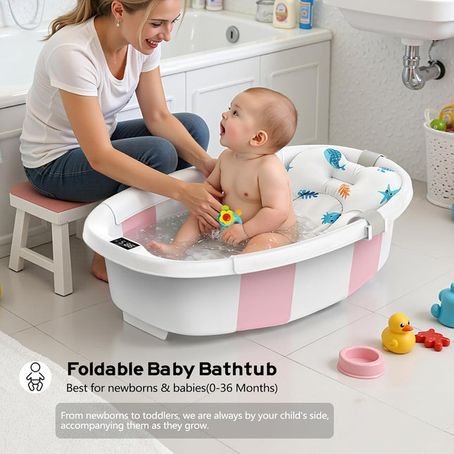 Collapsible Baby Bathtub for Newborns to Toddlers, Pink