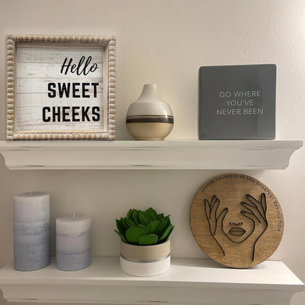 Hello Sweet Cheeks Wooden Framed Bathroom Decor Plaque