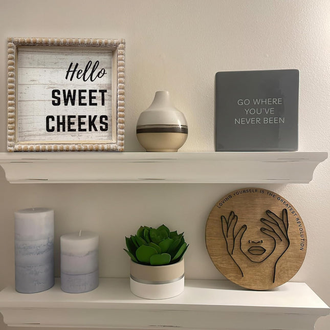 Hello Sweet Cheeks Wooden Framed Bathroom Decor Plaque
