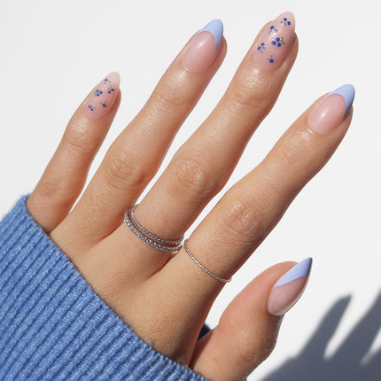 Bluebelle Short Almond Press-On Nails with Blue French Tips