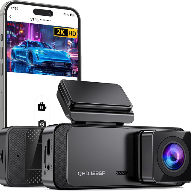 1296P WiFi Front Dash Cam with Night Vision and Parking Mode