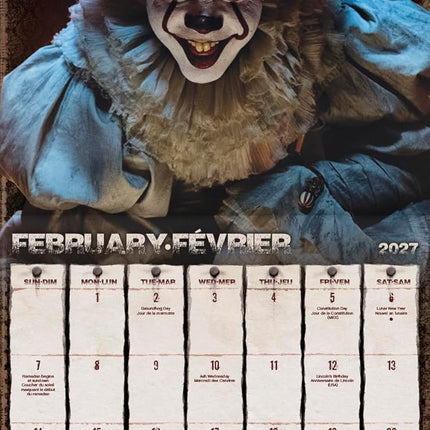 SourceToHome FuenteACasa 2027 Horror Collection (Bilingual French) Wall Calendar (English and — Home & Lifestyle