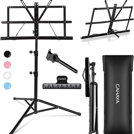 Portable Sheet Music Stand with Desktop Book Holder, Carrying Bag and Clip