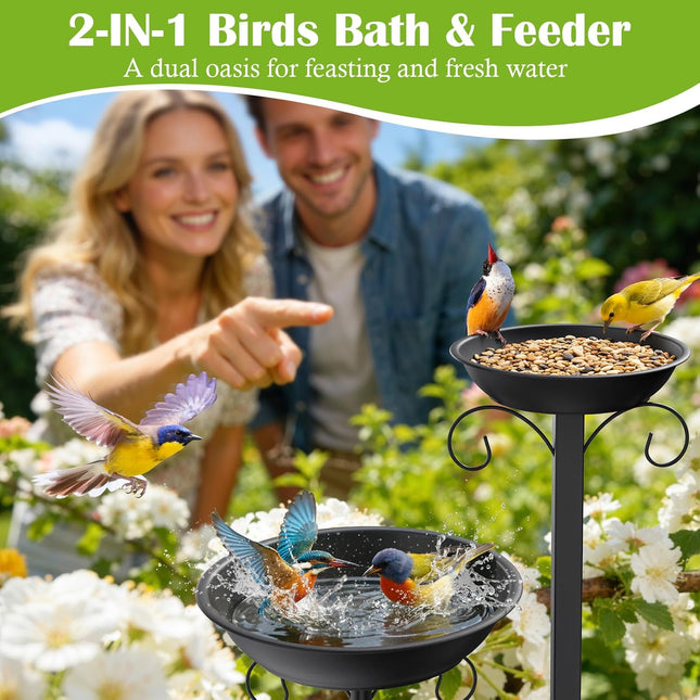 HomeChef ChefDelHogar Pawaboo Bird Bath for Outside, 47in Metal Freestanding Birdbaths & Birdfeeder — Kitchen & Home