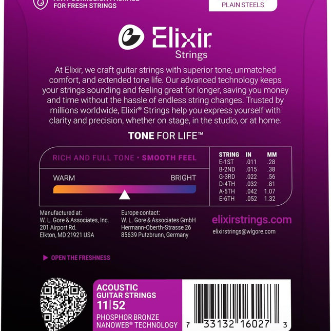 Phosphor Bronze Acoustic Guitar Strings, Custom Light 11-52