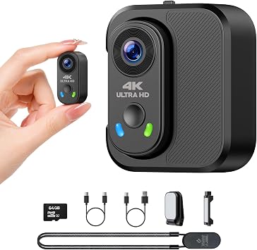4K Mini Body Camera with WiFi, EIS, Magnetic Mount, 64GB Storage and Charging Case