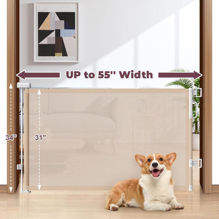 PawHaven RefugioPata Retractable Baby Gate for Stairs, 55" Wide Mesh Dog Gate Indoor — Pet Supplies