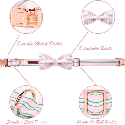 Pink Adjustable Dog Collar with Bowtie and Metal Buckle