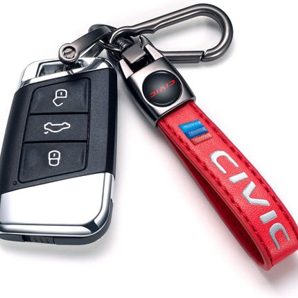 Red Genuine Leather Braided Car Keychain