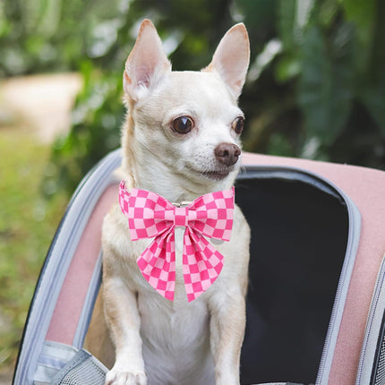 Pink Plaid Dog Collar with Bow Tie, Small