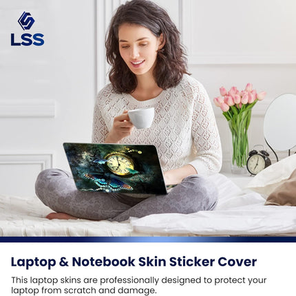 Clock Butterfly Laptop Skin Sticker Cover with 2 Wrist Pads