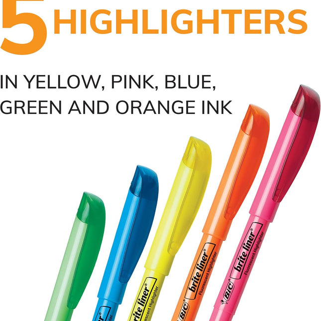 PlaySphere EsferaJuego BIC Brite Liner Highlighters, Chisel Tip, 5-Count Pack of Highlighters — Toys & Games