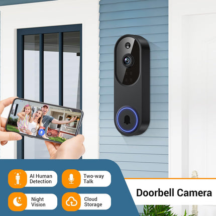1080p Wireless Video Doorbell Camera & Monitor for Home Security