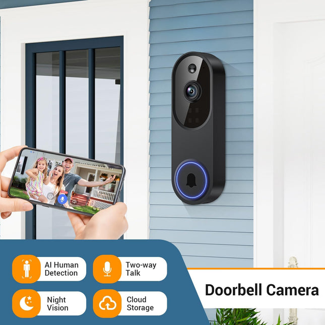 1080p Wireless Video Doorbell Camera & Monitor for Home Security