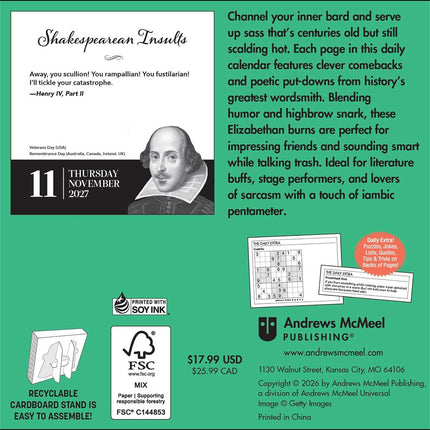 SourceToHome FuenteACasa Shakespearean Insults 2027 Day-to-Day Calendar — Home & Lifestyle
