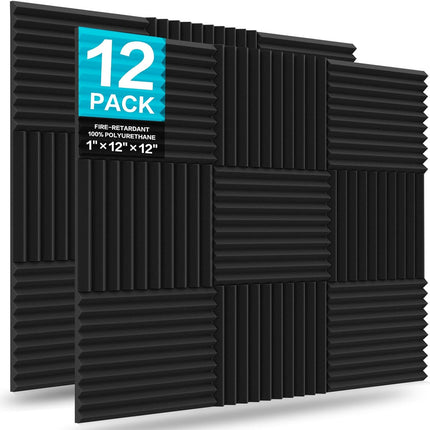 SourceToHome FuenteACasa JBER 12 Pack Acoustic Foam Panels, 1" X 12" X 12" Sound Proof — Home & Lifestyle
