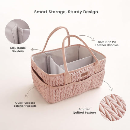 Blush Braided Quilted Diaper Caddy Organizer