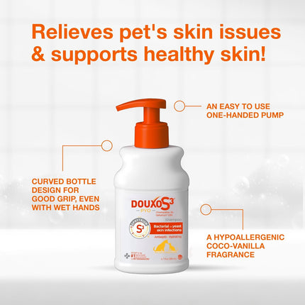 Douxo S3 Pyo Shampoo, Contains 3% Chlorhexidine & 0.5% Ophytrium, Antiseptic & Hydrating, For Bacterial or Yeast Skin Infections, For Dogs and Cats, 6.7 fl. oz. (200mL)