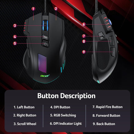 Wired RGB Gaming Mouse with 12,800 DPI and 8 Programmable Buttons