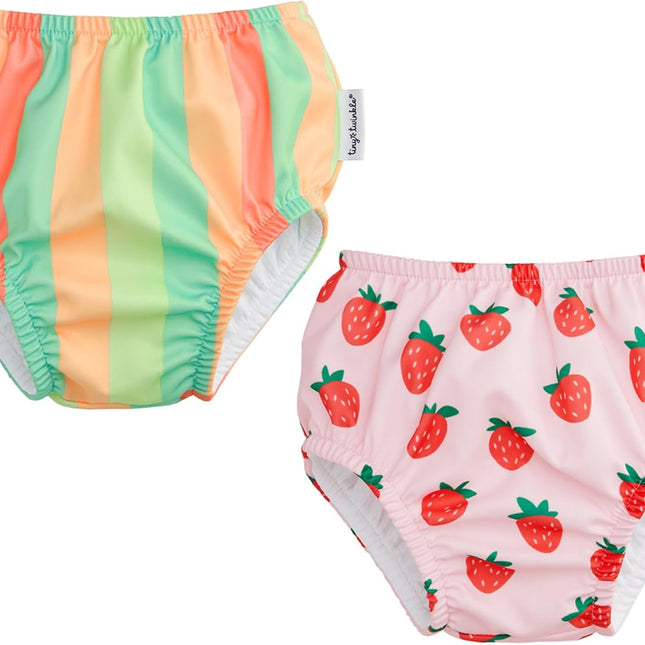 Pull-Up Reusable Swim Diapers 2-Pack | Waterproof UPF 50+ | Sherbet Stripes & Strawberries | 12-18M