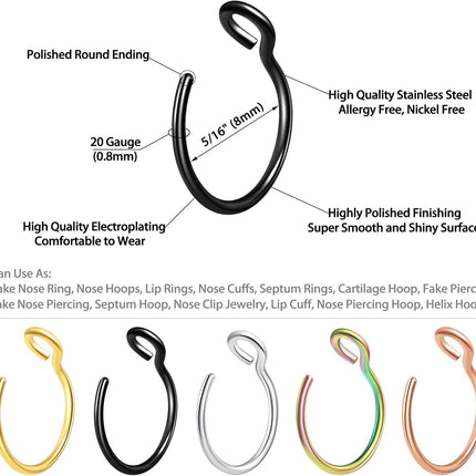 Faux Clip-On Nose, Septum, Lip & Cartilage Hoop Jewelry Set