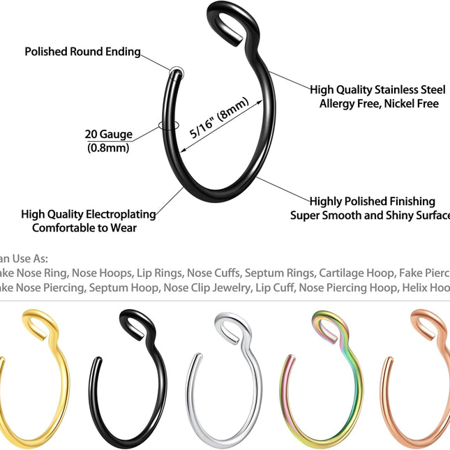 Faux Clip-On Nose, Septum, Lip & Cartilage Hoop Jewelry Set