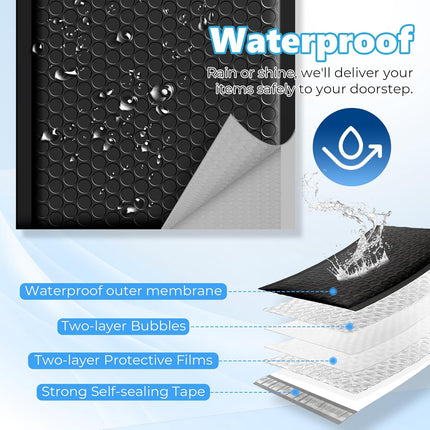 Extra Deep Black Bubble Mailers, 6 x 9 in Usable Size, 50 Pack