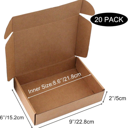 9x6x2 Inch Brown Corrugated Shipping Boxes, 20-Pack