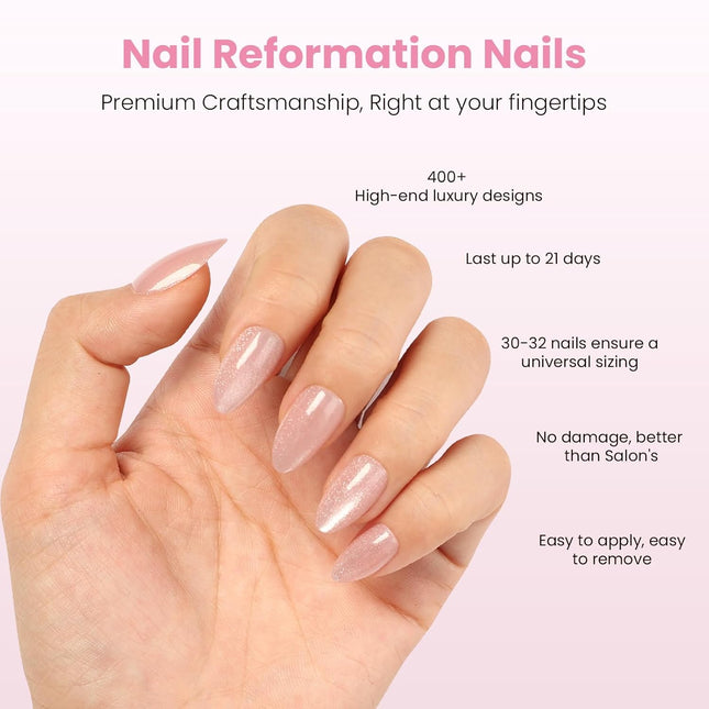 Soft Pink Short Almond Press-On Nails with Glossy Velvet Cat Eye Finish