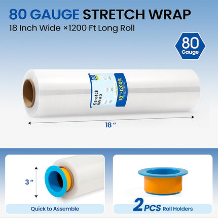SourcetoHome 18 Inch x 1200 Feet Stretch Film Wrap 80 Gauge Self-Adhering Shrink Wrap Roll with Plastic Holders Industrial Strength up to 800% Stretch Wrap for Moving, Packing, Pallet Wrapping (2 Rolls) - supplement facts label